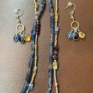 Multi Gemstone Necklace and Earrings with Sterling Silver Set